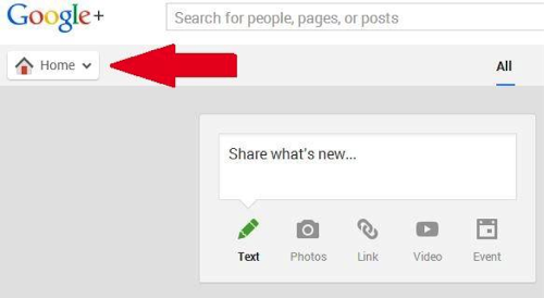 Mouse over the Tab 'Home' to find 'Communities' Google+ Communities