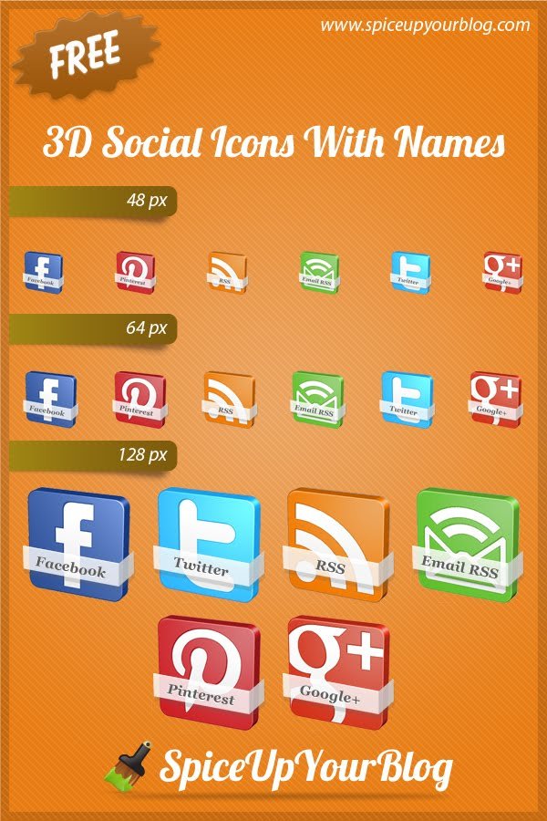3d social icons with names