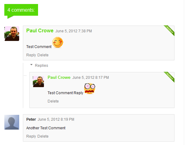 threaded comments styles green