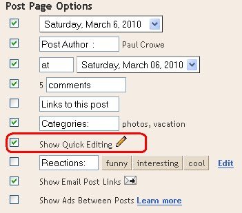 post page options blogger